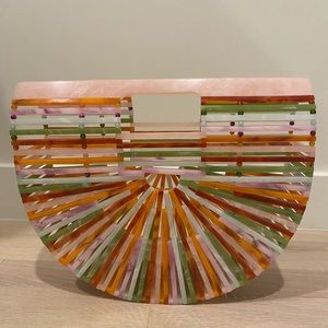 Cult Gaia Pink Acrylic Ark Clutch Handbag